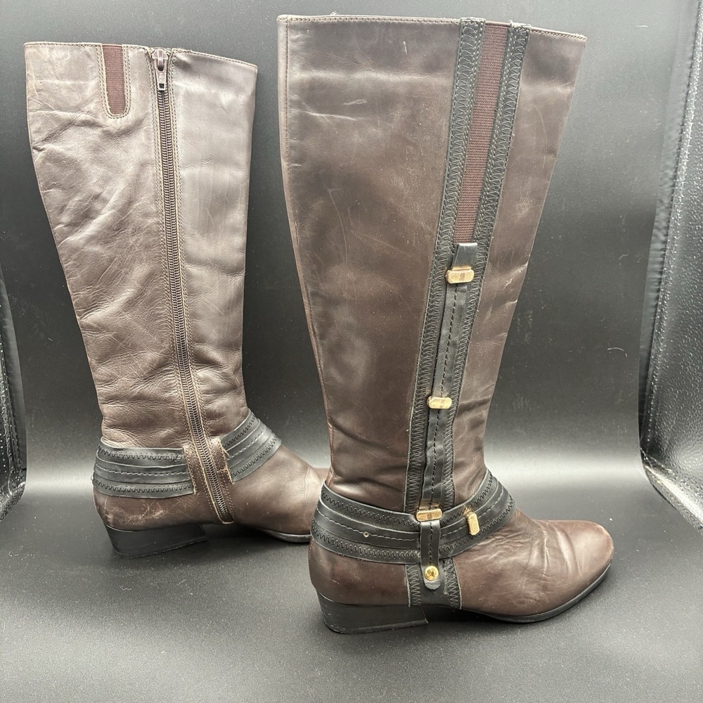 Vero Cuoio Leather boots Dark brown Studs Women Size 4.5 M Black Made In Italy